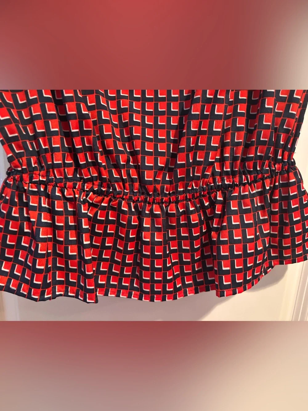 MICHAEL Michael Kors Geometric Peplum Blouse Red Black Small